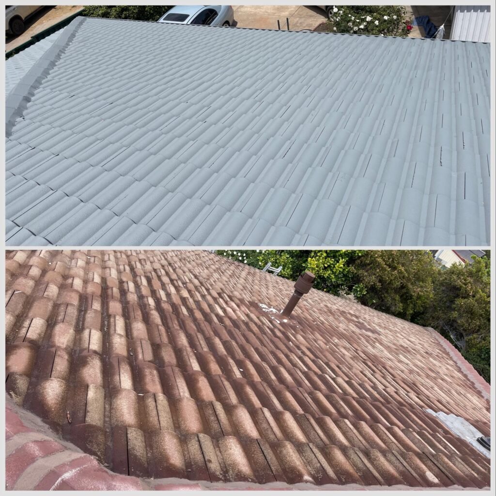 Freshly painted roof showing restored colour